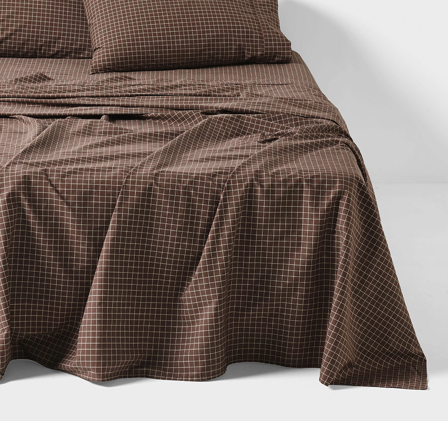 Volley Check Cotton Mega Sheet Set Range Chocolate