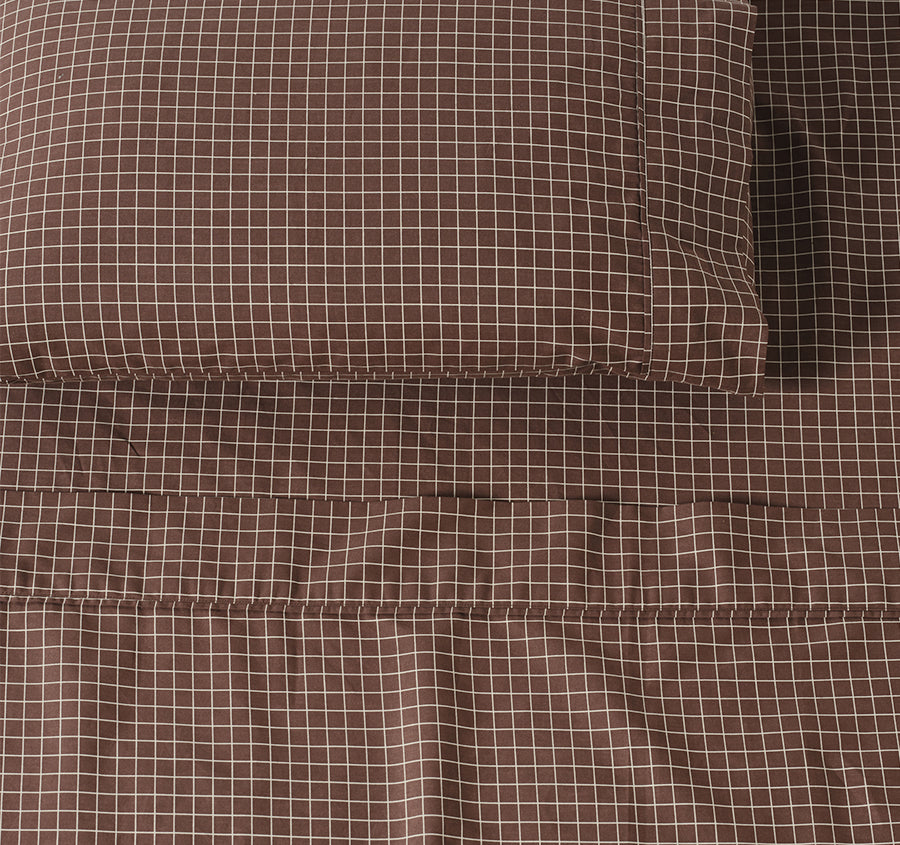 Volley Check Cotton Mega Sheet Set Range Chocolate