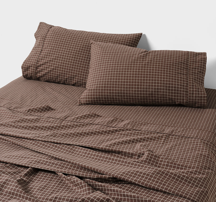 Volley Check Cotton Mega Sheet Set Range Chocolate