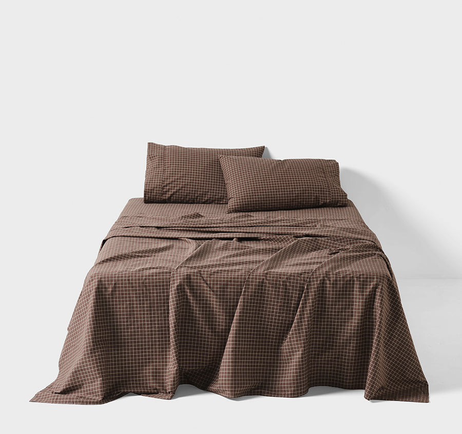 Volley Check Cotton Mega Sheet Set Range Chocolate