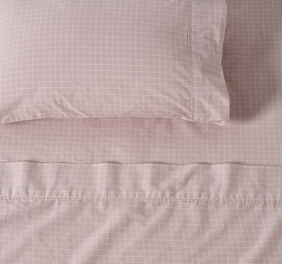 Volley Check Cotton Mega Sheet Set Range Orchid