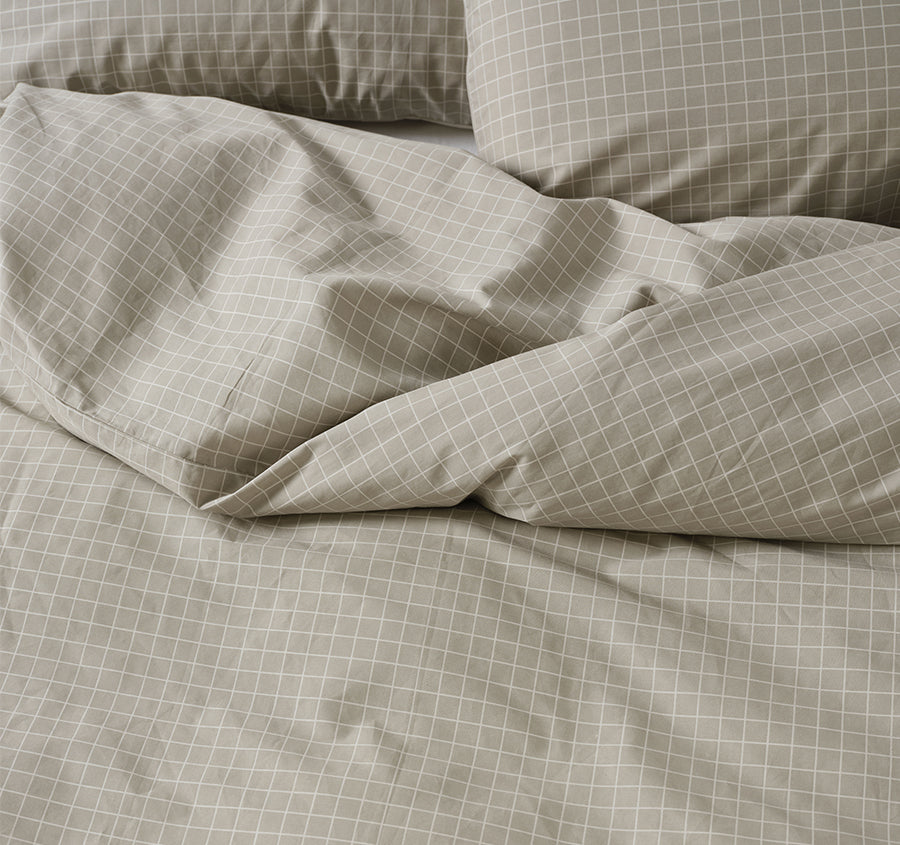 Volley Check Quilt Cover Set Range Pebble