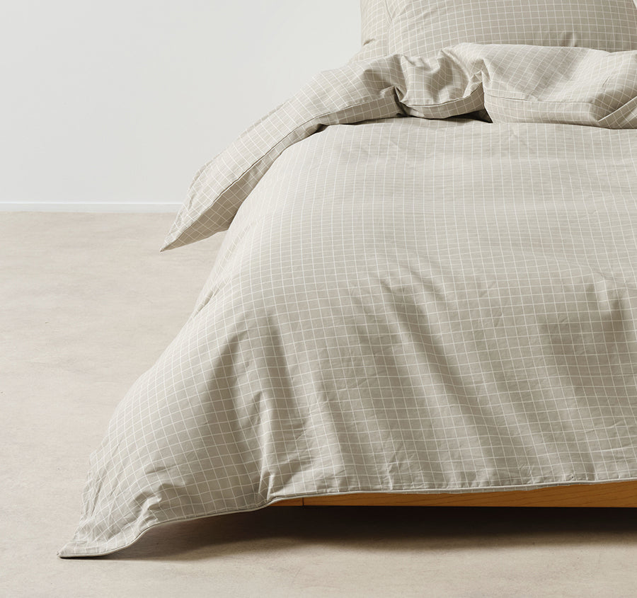 Volley Check Quilt Cover Set Range Pebble