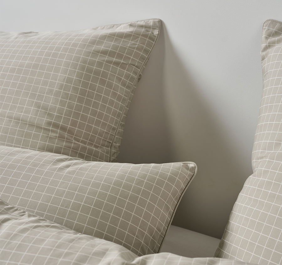Volley Check Quilt Cover Set Range Pebble