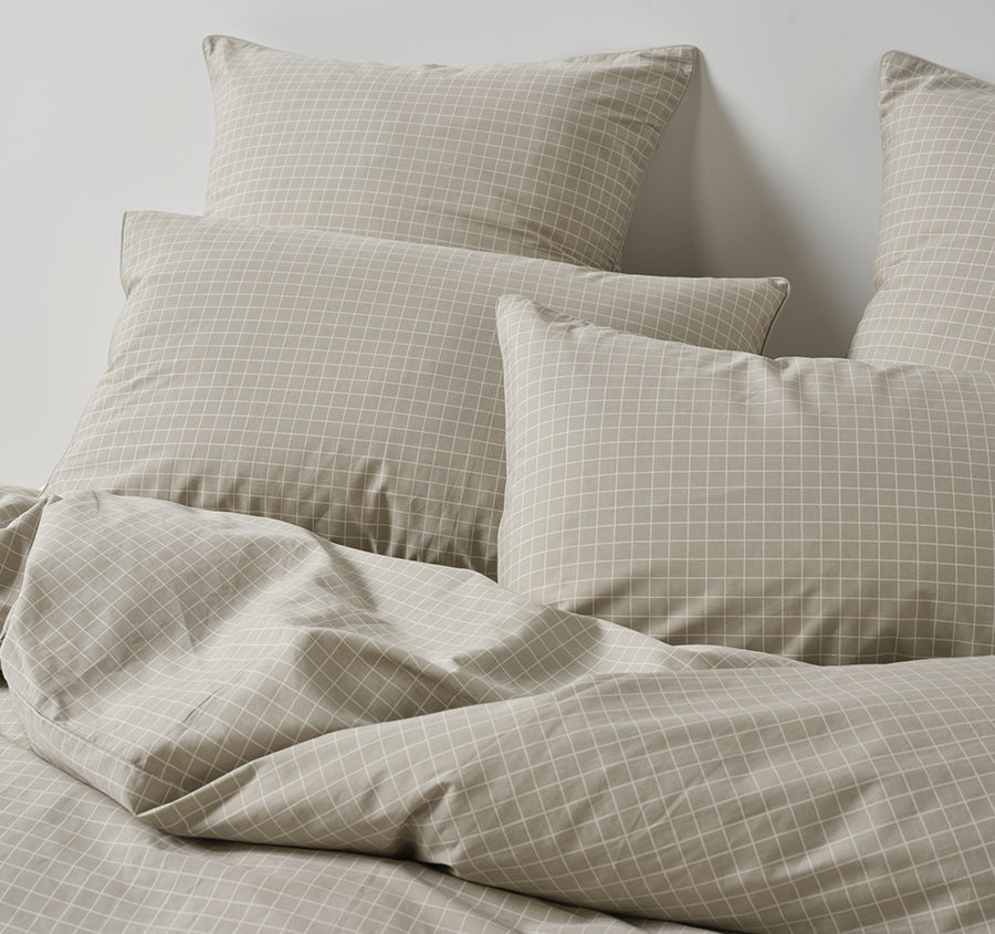 Volley Check Quilt Cover Set Range Pebble