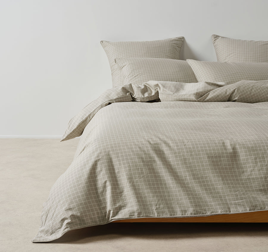 Volley Check Quilt Cover Set Range Pebble