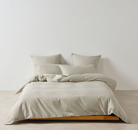 Volley Check Quilt Cover Set Range Pebble