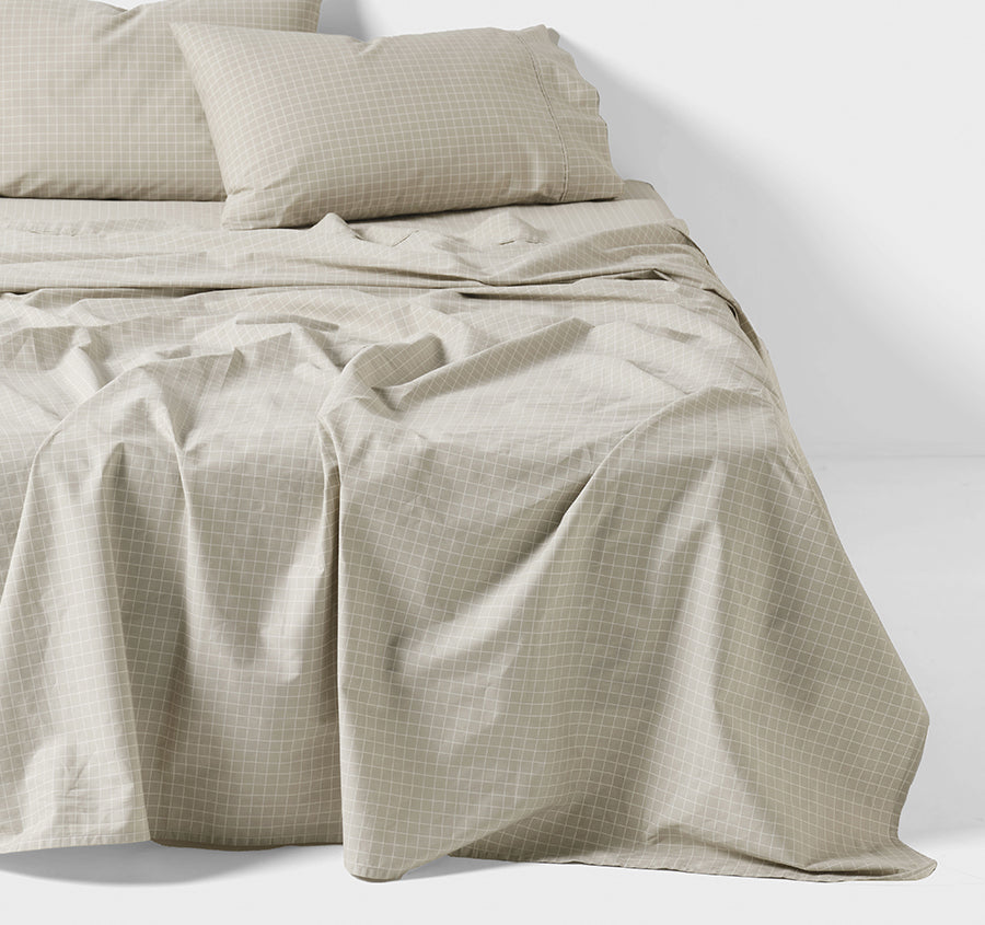 Volley Check Cotton Mega Sheet Set Range Pebble