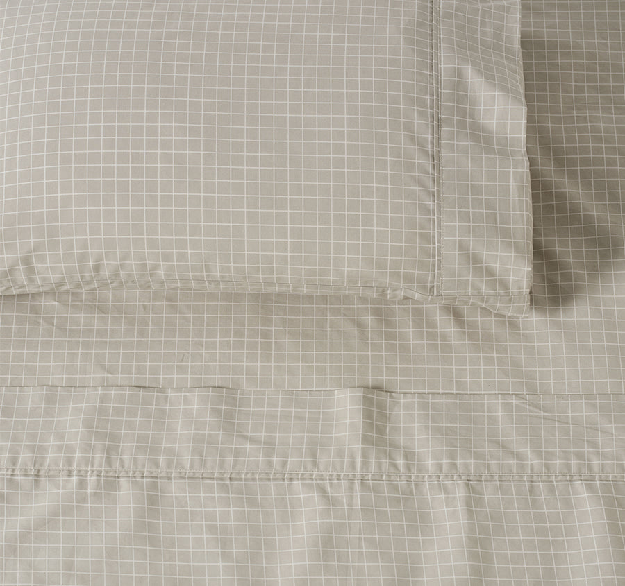 Volley Check Cotton Mega Sheet Set Range Pebble