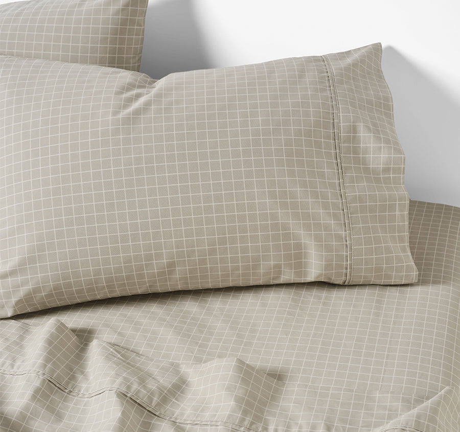 Volley Check Cotton Mega Sheet Set Range Pebble
