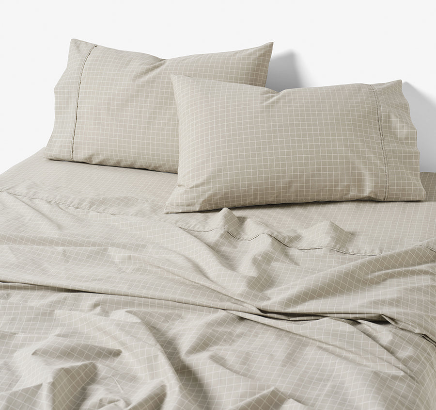 Volley Check Cotton Mega Sheet Set Range Pebble