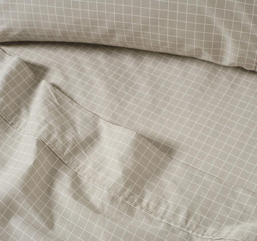 Volley Check Cotton Mega Sheet Set Range Pebble