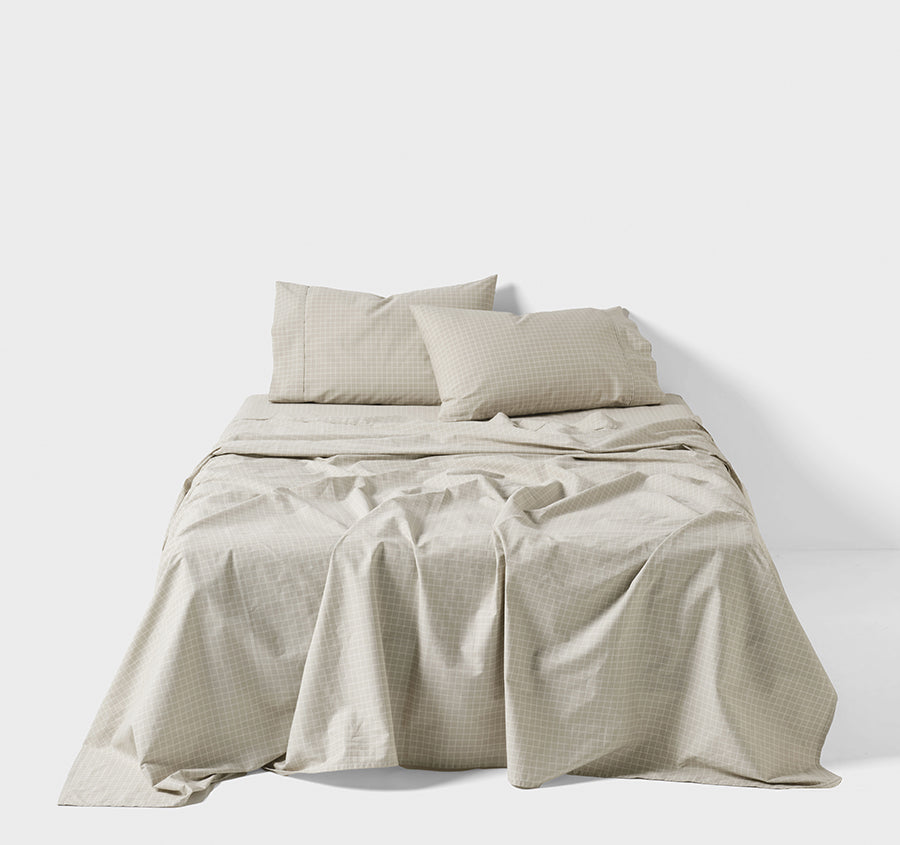 Volley Check Cotton Mega Sheet Set Range Pebble