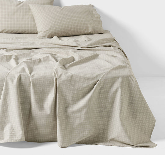 Volley Check Cotton Mega Sheet Set Range Pebble