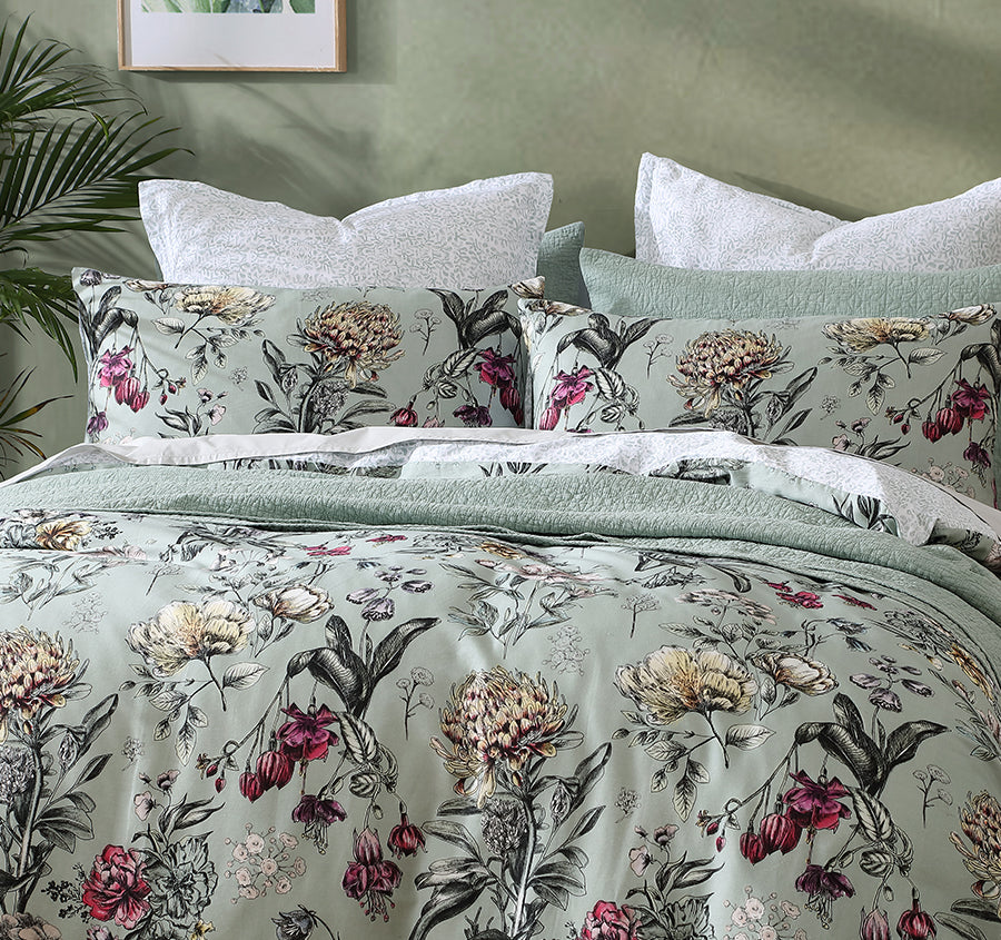 Botanical Quilt Cover Set Range Sage