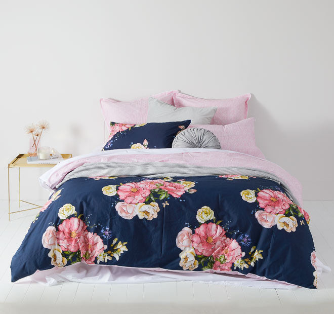 Bouquet Quilt Cover Set Range Navy