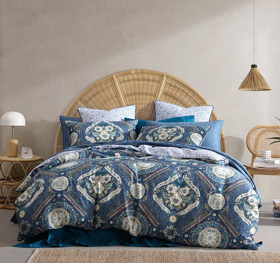 Kashmir Quilt Cover Set Range Mid Blue
