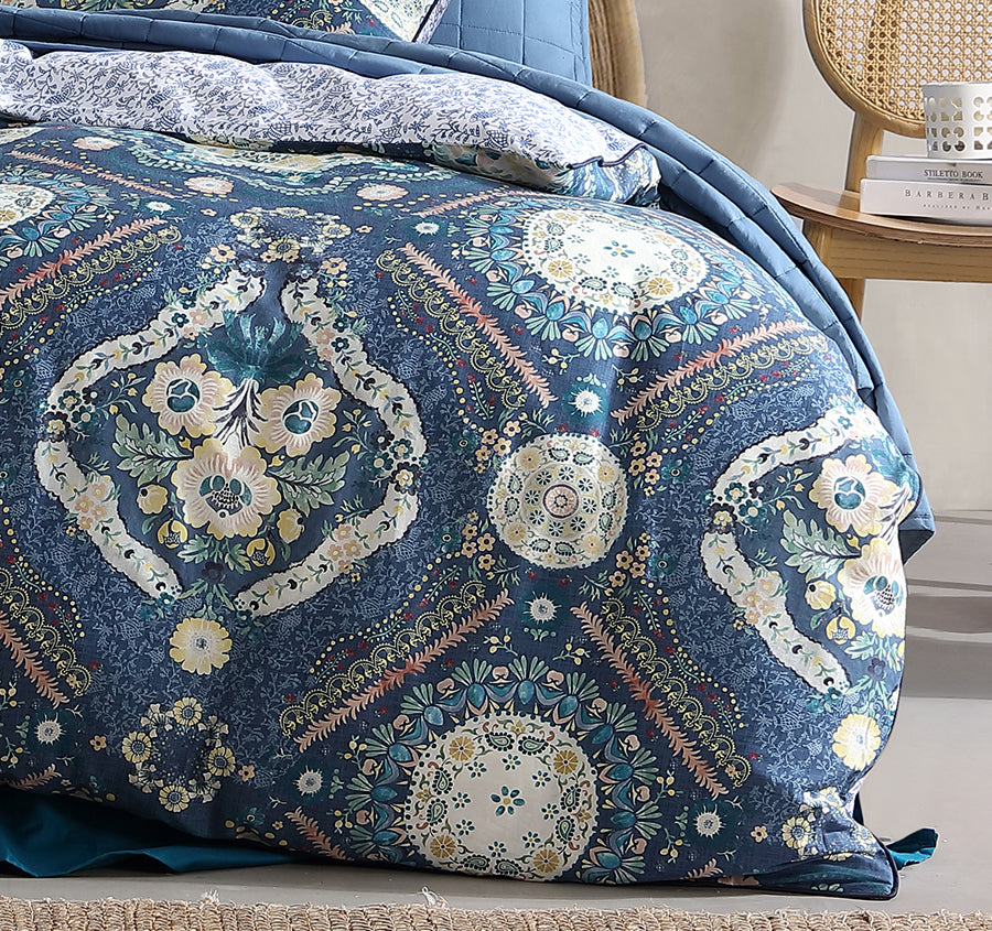 Kashmir Quilt Cover Set Range Mid Blue