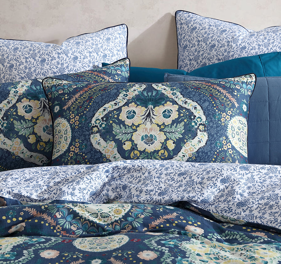Kashmir Quilt Cover Set Range Mid Blue