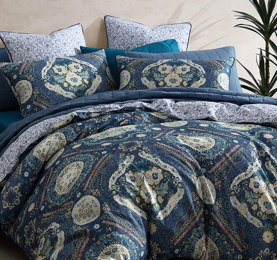 Kashmir Quilt Cover Set Range Mid Blue