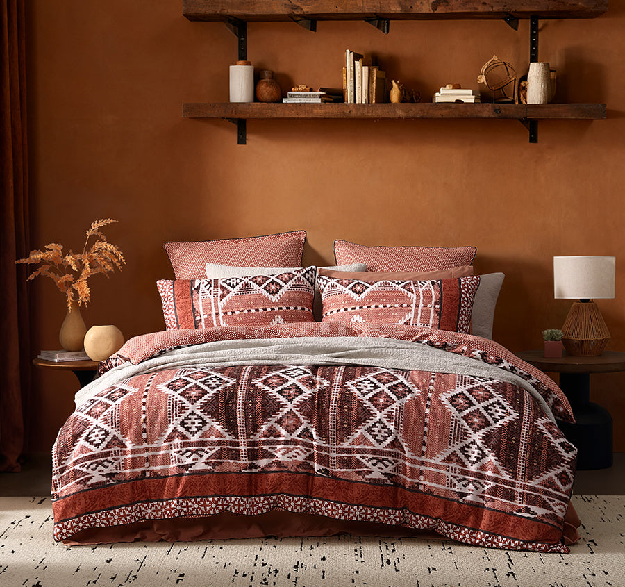 Sekani Quilt Cover Set Range Rust
