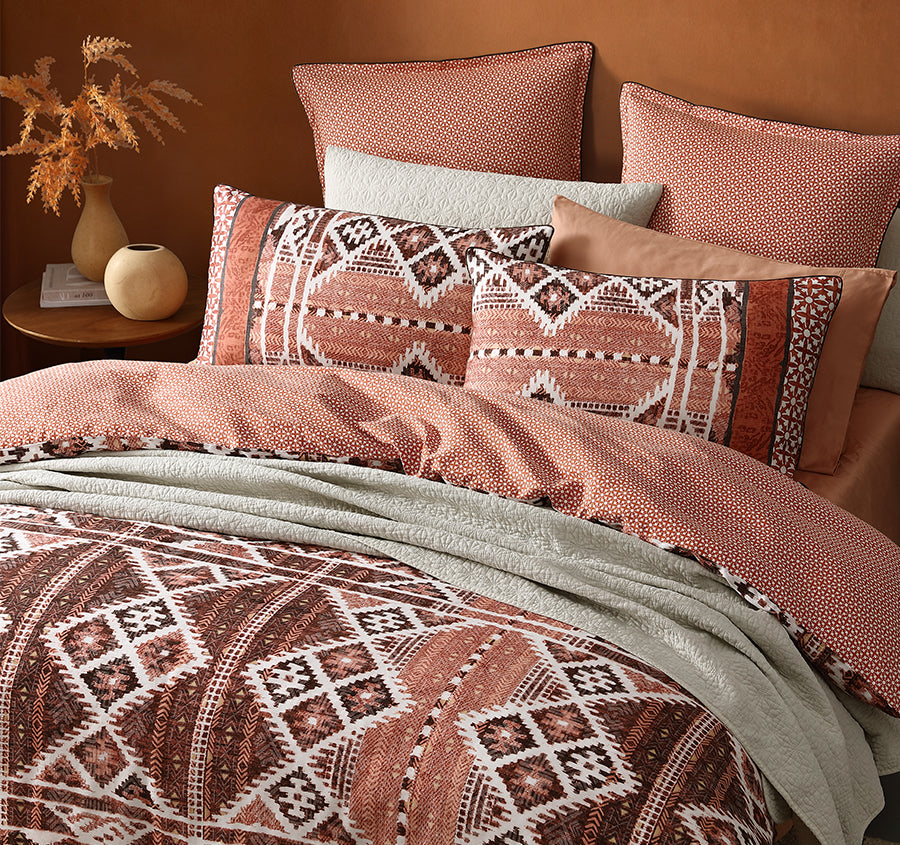 Sekani Quilt Cover Set Range Rust