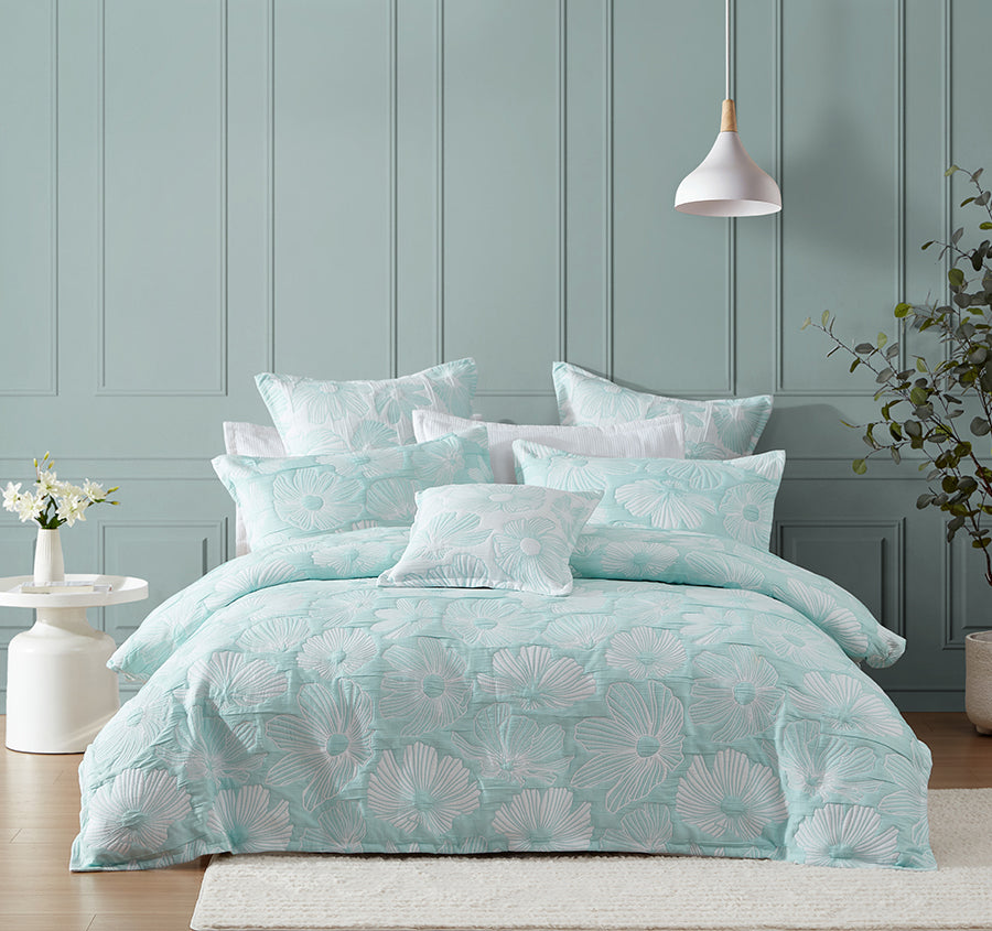 Poppi Quilt Cover Set Range Aqua