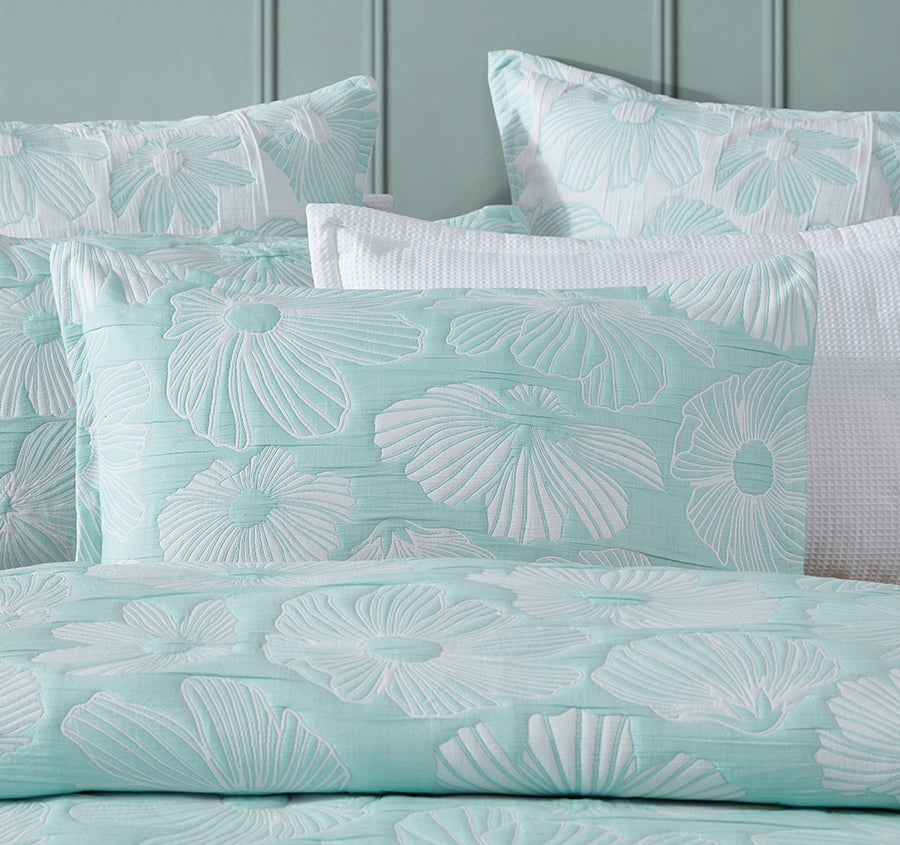 Poppi Quilt Cover Set Range Aqua