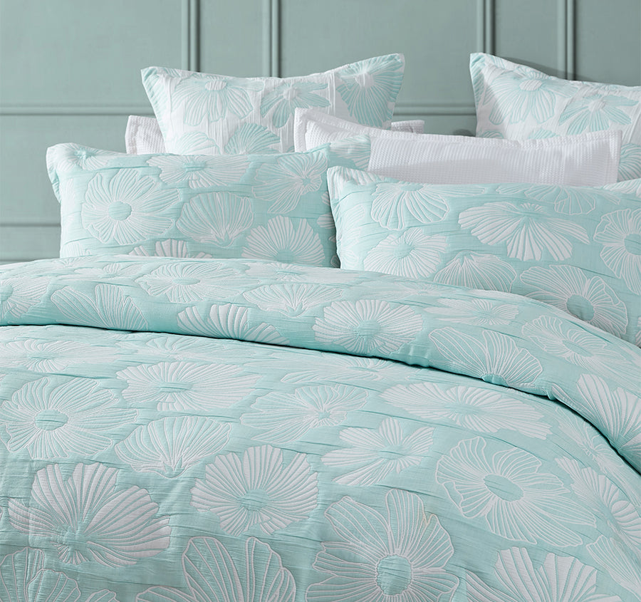 Poppi Quilt Cover Set Range Aqua