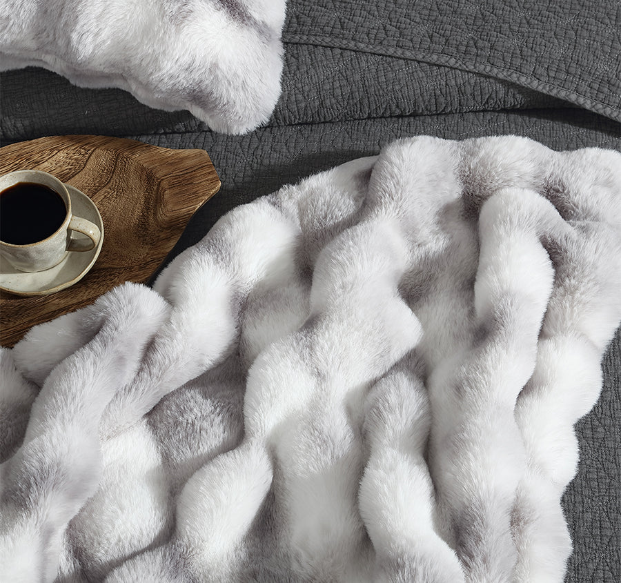 Rabbit Fur 127x152cm Throw Rug Silver