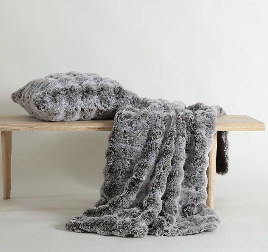 Rabbit Fur 127x152cm Throw Rug Grey