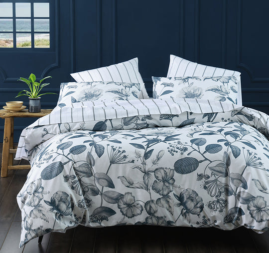 Pure Botanical Quilt Cover Set Range Bluestone