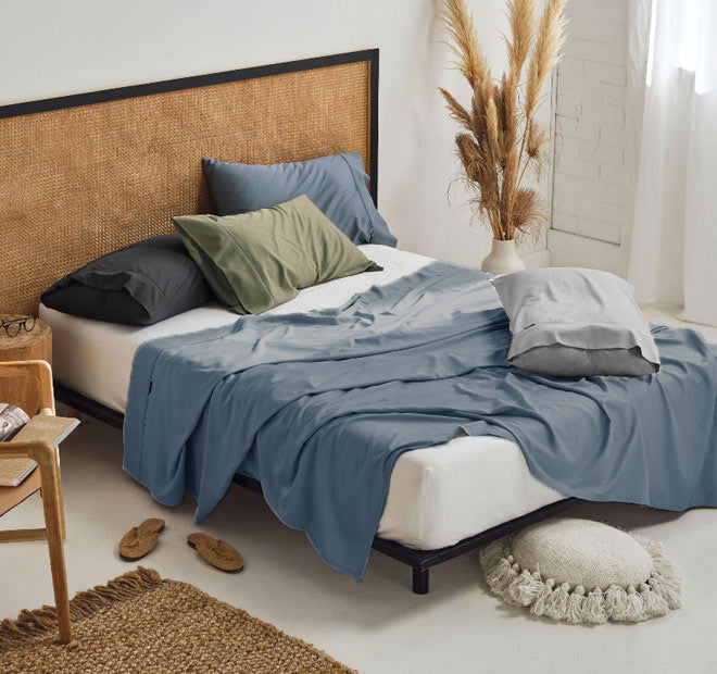 Nara 400THC Bamboo Cotton Mega Sheet Set Range Bluestone