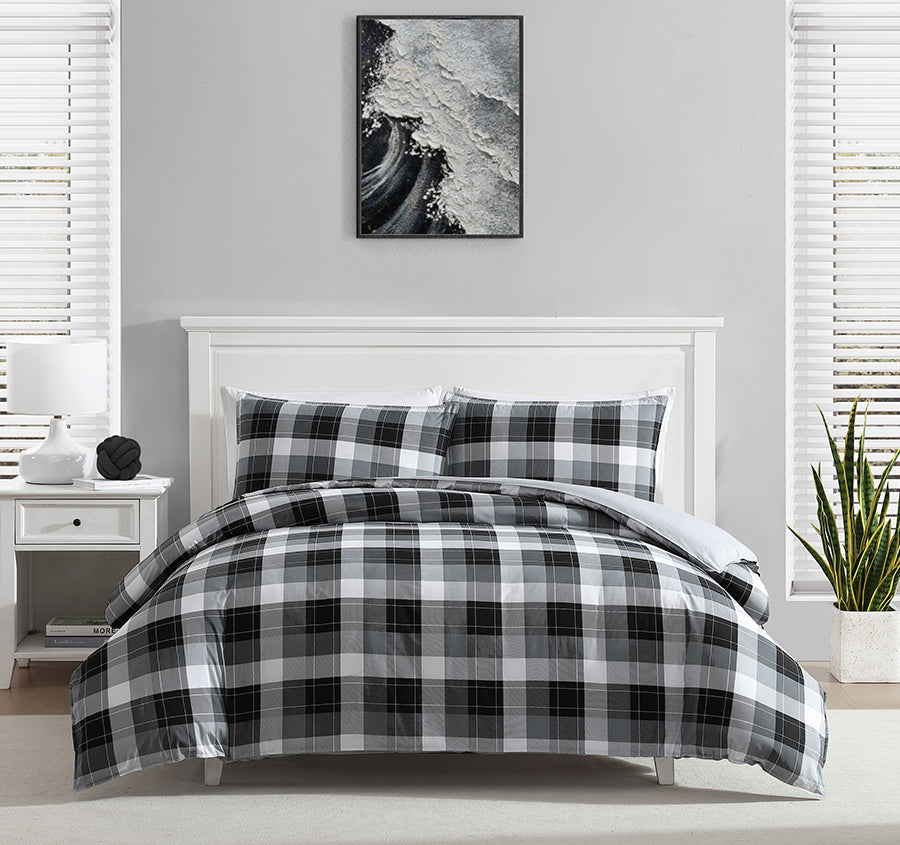 Bluff Plaid Quilt Cover Set Range Black and Grey