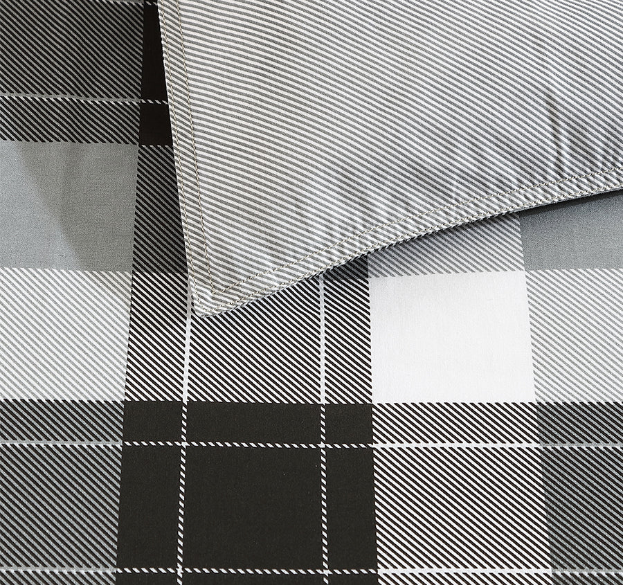 Bluff Plaid Quilt Cover Set Range Black and Grey