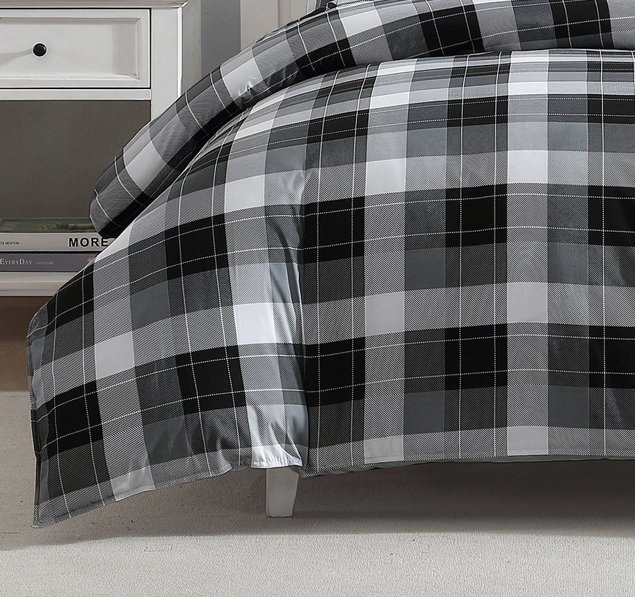 Bluff Plaid Quilt Cover Set Range Black and Grey