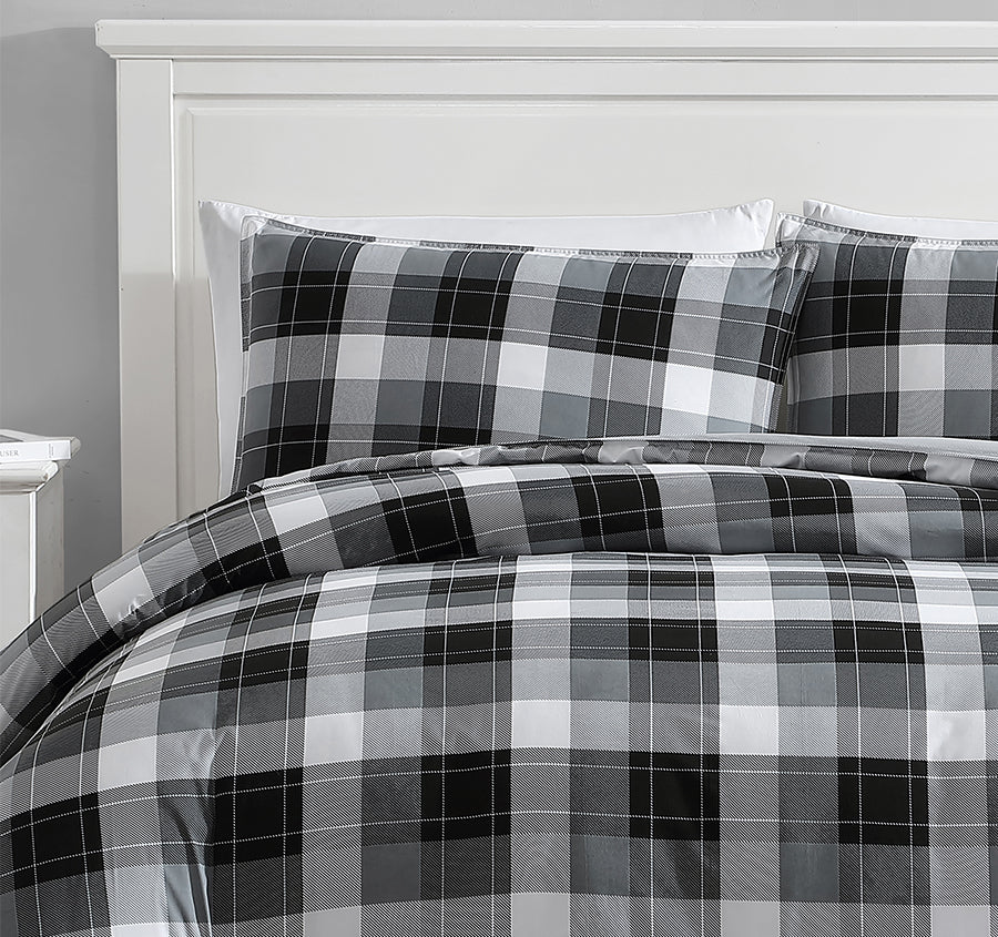 Bluff Plaid Quilt Cover Set Range Black and Grey