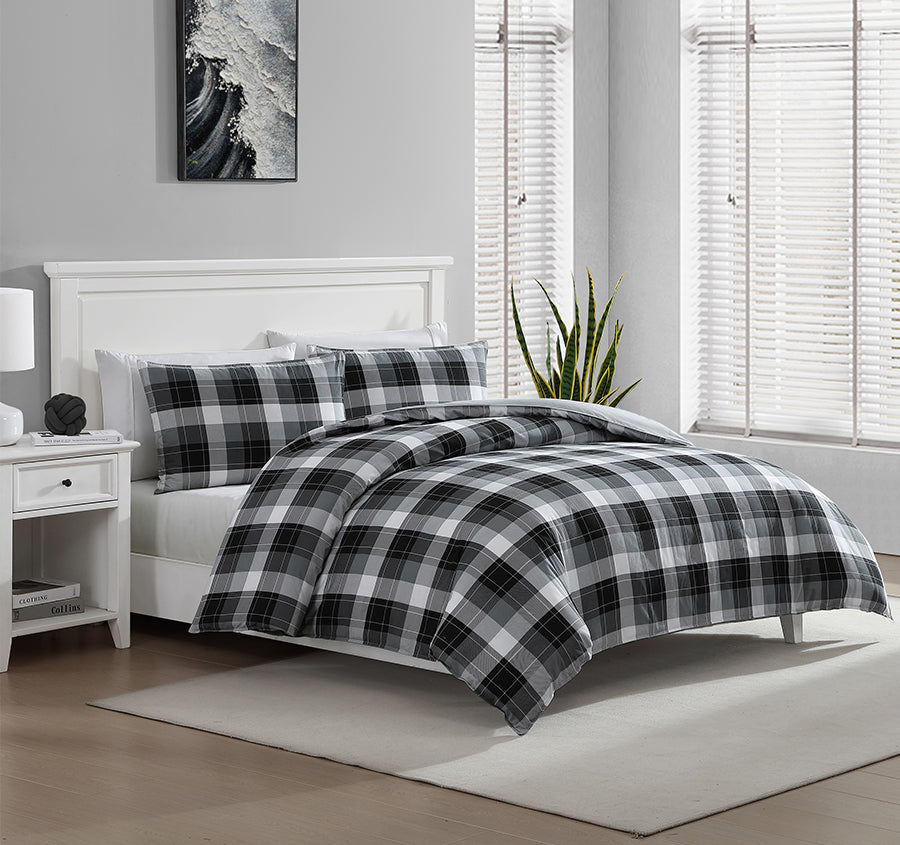 Bluff Plaid Quilt Cover Set Range Black and Grey