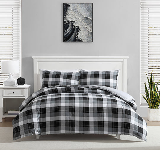 Bluff Plaid Quilt Cover Set Range Black and Grey