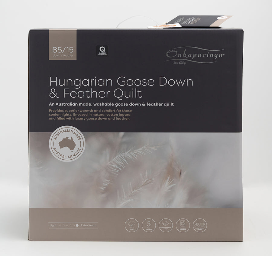 Onkaparinga 85/15 Hungarian Goose Down and Feather Quilt packaging