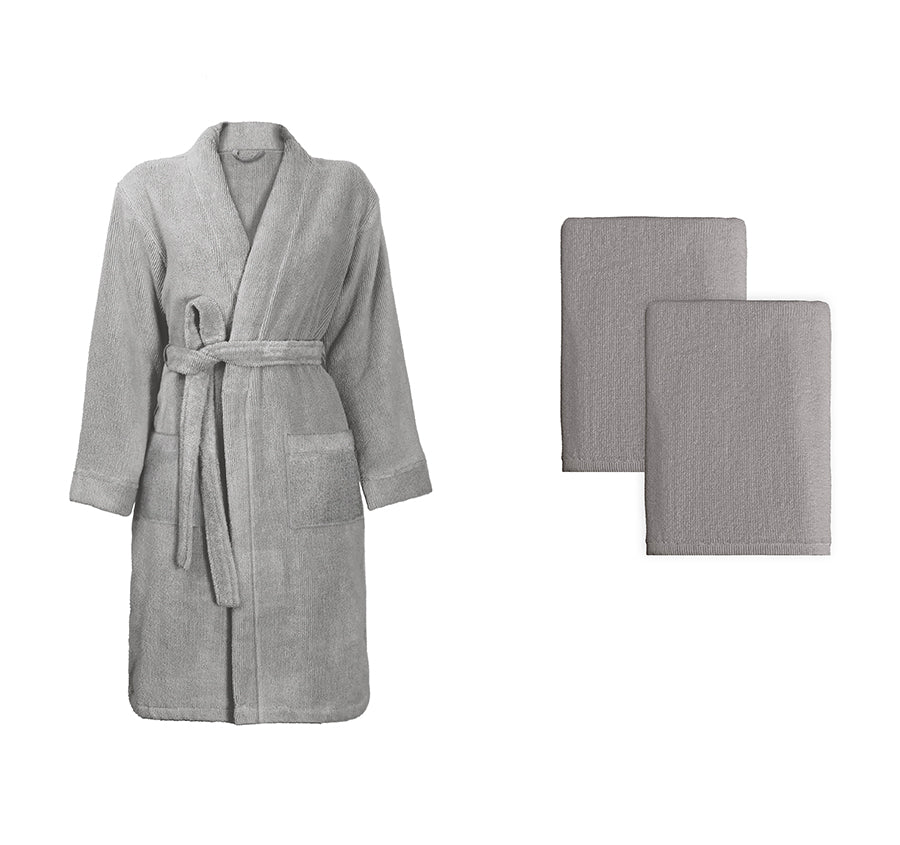 Luxe Türkiye Cotton Bathrobe and Towel Set Grey