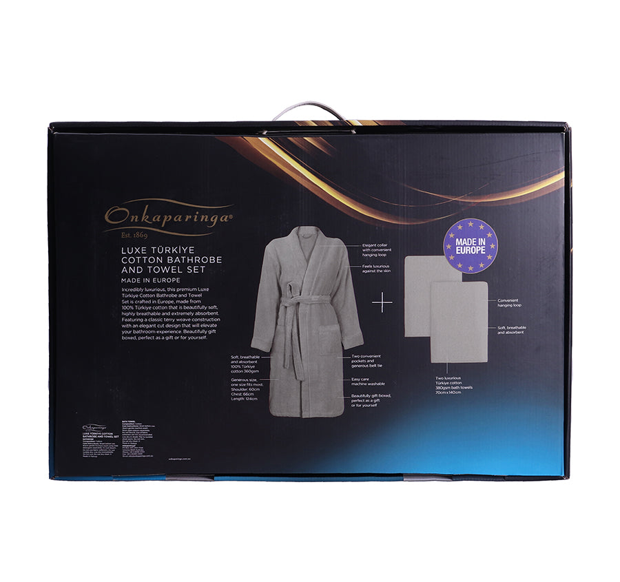 Luxe Türkiye Cotton Bathrobe and Towel Set Grey