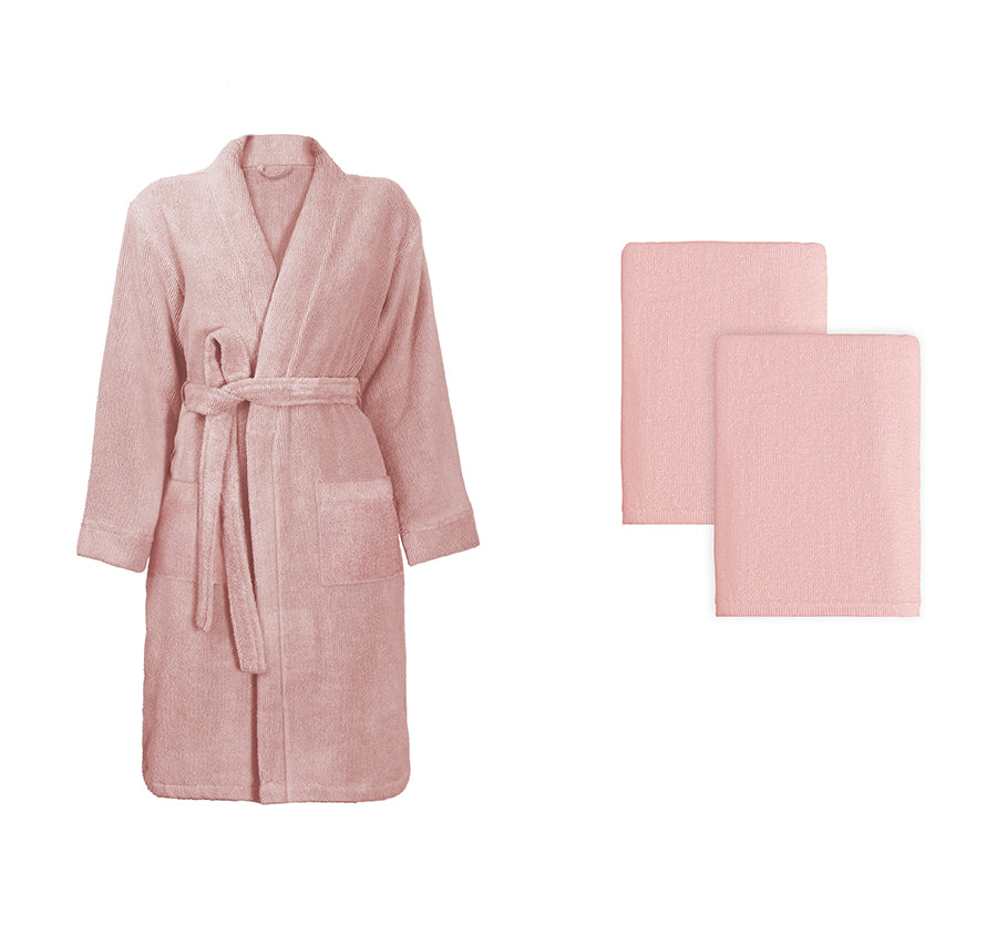 Luxe Türkiye Cotton Bathrobe and Towel Set Pink