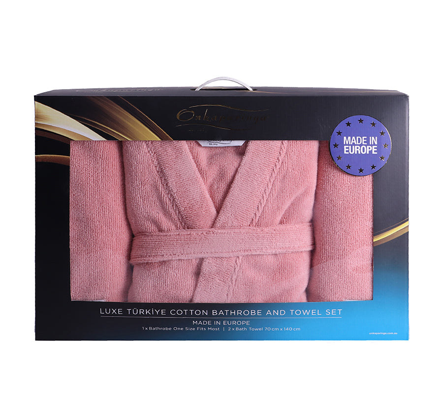 Luxe Türkiye Cotton Bathrobe and Towel Set Pink