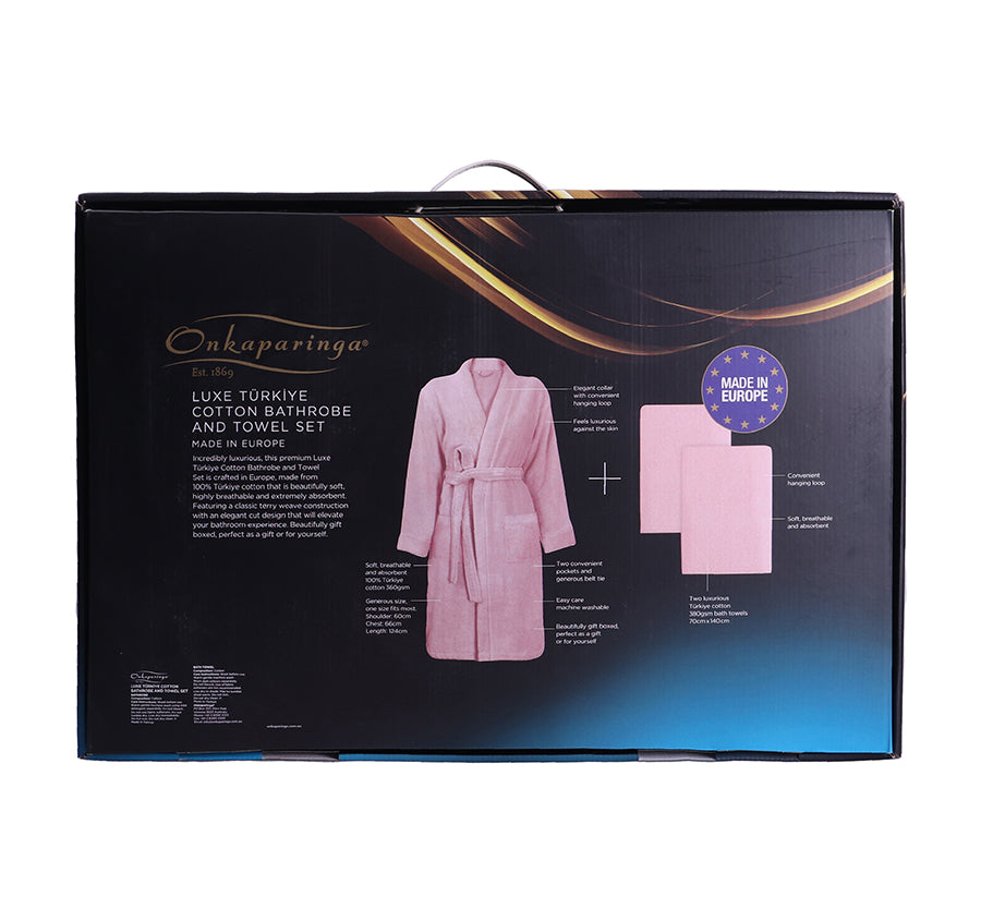 Luxe Türkiye Cotton Bathrobe and Towel Set Pink