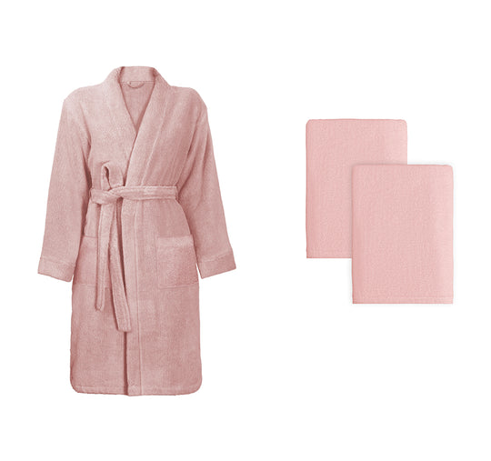 Luxe Türkiye Cotton Bathrobe and Towel Set Pink