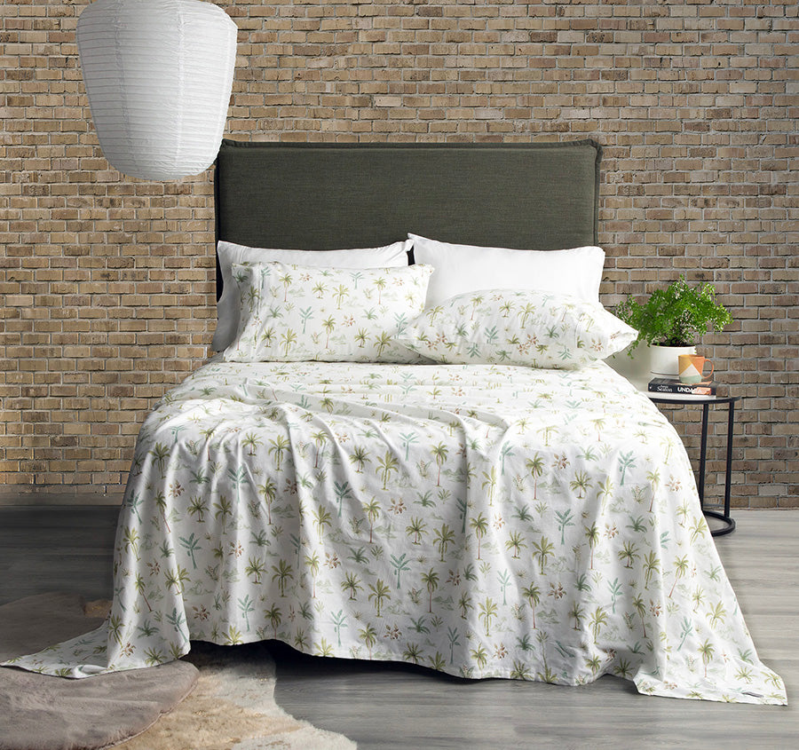 Egyptian Cotton Printed Flannelette Mega Sheet Set Range Capri Palm