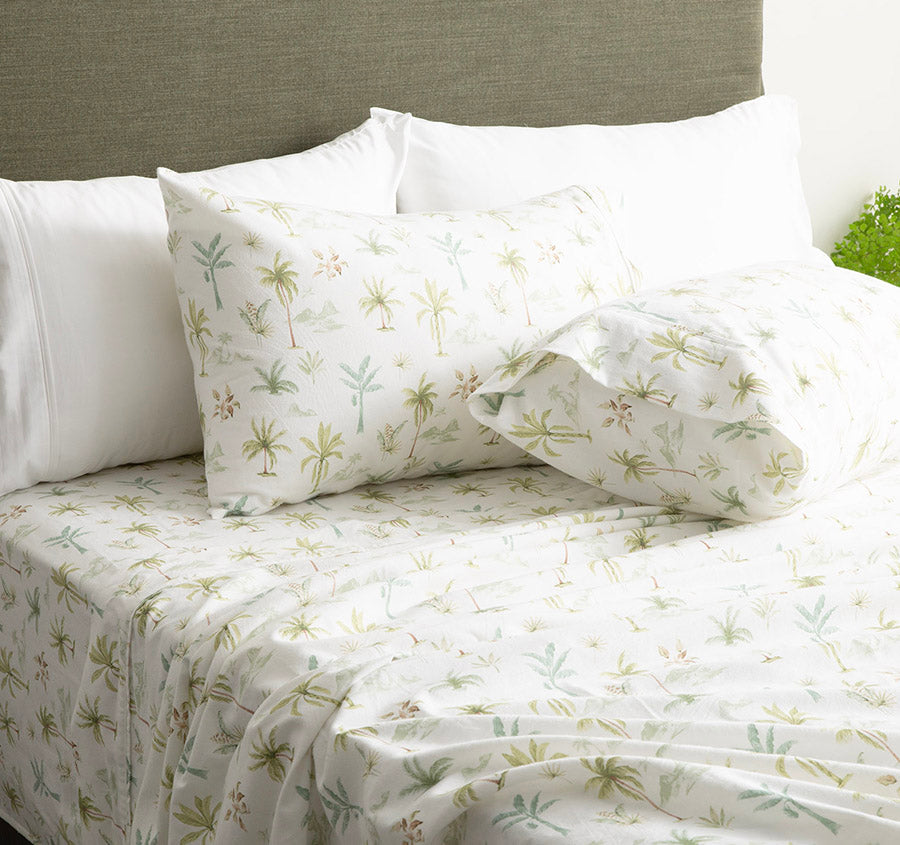 Egyptian Cotton Printed Flannelette Mega Sheet Set Range Capri Palm