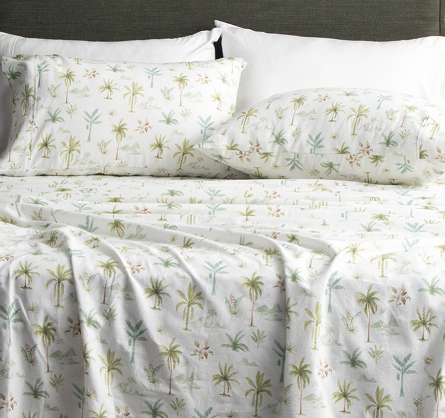Egyptian Cotton Printed Flannelette Mega Sheet Set Range Capri Palm