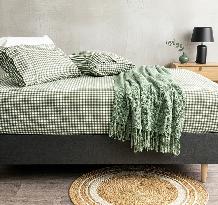 Egyptian Cotton Printed Flannelette Mega Fitted Combo Set Range Gingham